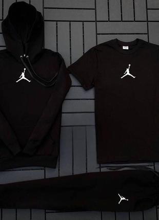 Чоловічий спортивний костюм jordan чорний демісезонний весна-осінь , стильний чорний комплект джордан + футболка