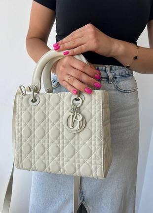 Кожаная сумка в стиле dior lady matte medium milk модный беж коза