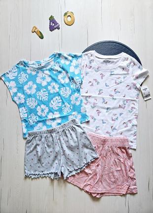 Новый комплект детский летний 140см, 9-10роков, костюм для девочки, футболка+шорты, h&amp;m, kiabi, c&amp;a, майка+шорты, блуза+шорты