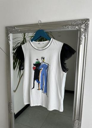 Футболка zara белого цвета с принтом