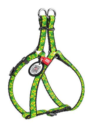Шлея для собак waudog nylon з qr паспортом, малюнок "авокадо", пластиковий фастекс, ш 10 мм, дов 28-40 см