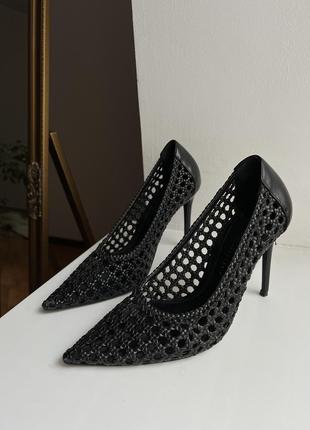 Туфли черные в сеточку zara в стиле bottega Mules стелька 24 см