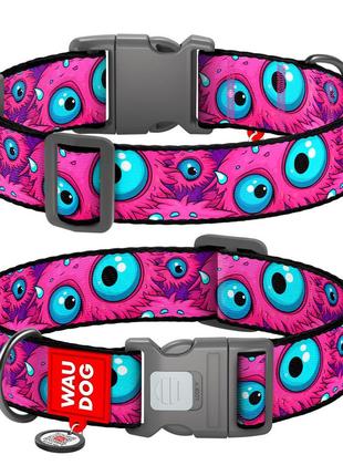 Нашийник для собак нейлоновий waudog nylon з qr паспортом, малюнок "око монстра", пластиковий фастекс, xxl, ш