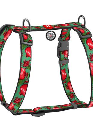 Шлея для собак анатомічна h-подібна waudog nylon з qr-паспортом, малюнок "гранати", пластиковий фастекс, s, ш