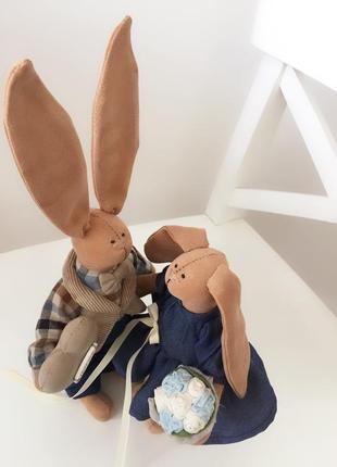 Пара закоханих зайчиків тільда подарунок на весілля молодятам оберіг авторська лялька3 фото