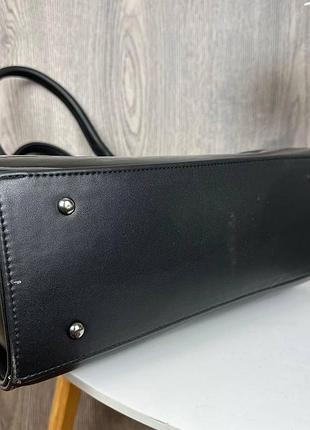 Качественная женская сумка под рептилию, лаковая сумочка для женщин рептилия черная3 фото