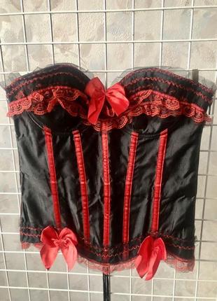 Чёрный утягивающий корсет с красным декором 469 фото