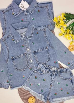 Джинсовый костюм zara для девочки с шортами