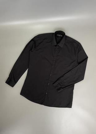 Базовая черная классическая рубашка cedar wood state, однотонная, нарядная, праздничная, цедар уд стрейт, под пиджак, костюм, брюки, приталенная2 фото