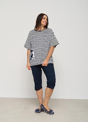 Піжама жіноча футболка з бріджами смужка розмір 2xl, 3xl, 4xl, 5xl