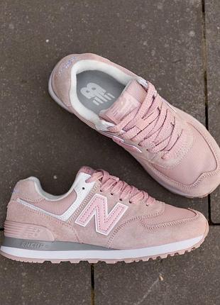 Жіночі кросівки в стилі new balance 574 нью беленс / демісезонні / весняні, літні, осінні / замша, шкіра, текстиль / рожеві, білі