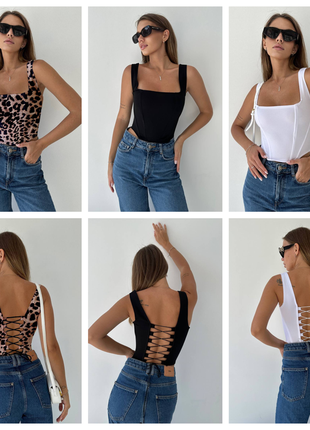 Корсет топ женский, завязки на спинке 42-48 креп дайвинг черный белый леопардовый принт коричневый9 фото