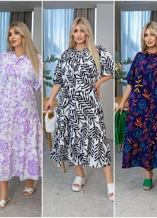 Летнее красивое платье с короткими рукавами из софта размеры батал