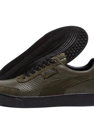 Літні шкіряні кеди puma перфорація олива