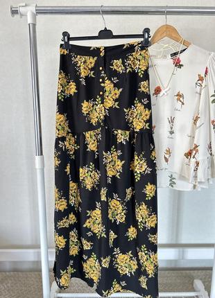 Черная юбка макси цветочный принт boohoo 🌼