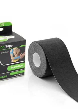 Кінезіо тейп kinesiology tape 5см х 5м черный індивідуальна упаковка