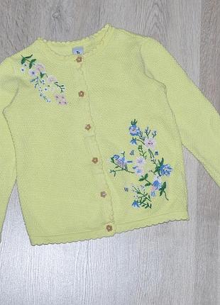 Кардиган tu 2-3 года. 92/98 кофта кофточка вязаная свитер красивый классный на пуговицах с вышивкой пайетками цветочки george primark next zara