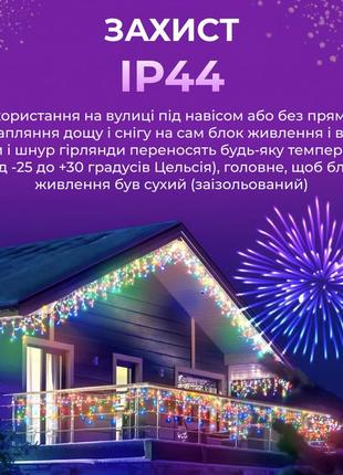 Гирлянда уличная светодиодная 200 led 12 метра белый провод бахрома 55 нитей мультиколор