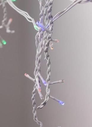 Гирлянда уличная светодиодная 200 led 12 метра белый провод бахрома 55 нитей мультиколор