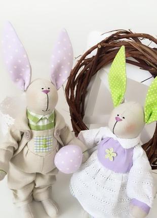 Великодні зайчики пара тільда декор свята іграшка кролик сім'я великдень зайчик3 фото
