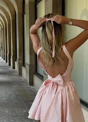 Жіноча сукня з відкритою спиною (щільний котон): 42-44, 46-48 молоко, рожевий4 фото