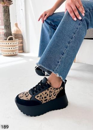 Стильные сникерсы на высокой подошве с леопардовым принтом