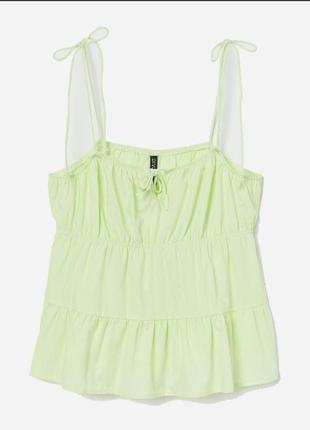 Светло-зеленый топ babydoll от h&m, коттоновый топ воланами