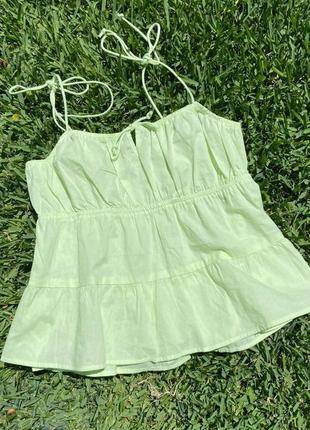 Светло-зеленый топ babydoll от h&m, коттоновый топ воланами2 фото