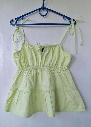 Светло-зеленый топ babydoll от h&m, коттоновый топ воланами3 фото