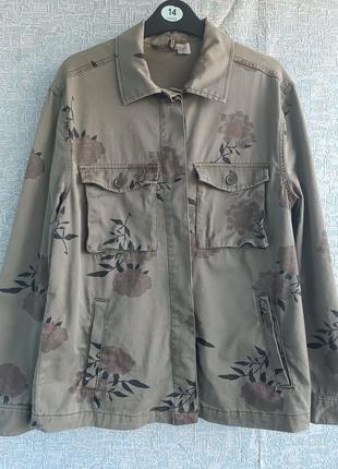 Крутой коттоновый женский пиджак h&m в стиле милитари пиджак в цветы