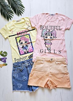 Новый комплект детский летний 146см, 10-11роков, костюм для девочки, футболка+шорты, c&a, блуза+шорты, туника+шорты джинсовые, туречня