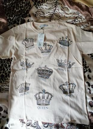 Премиум класса футболки mint  с коронами в камешках.5 фото