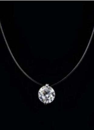 Чокер кулон серебро сияющий камушок на прозрачной силиконовой нитке застежка цепочка