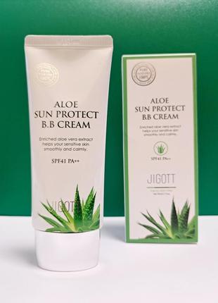 Сонцезахисний зволожувальний bb-крем для обличчя jigott aloe sun protect b.b cream spf41 pa++ 50ml
