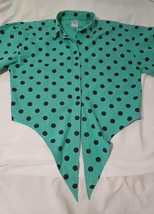 Блузка бирюзовая в черный горох