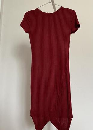 Бордова сукня в рубчик  xs1 фото