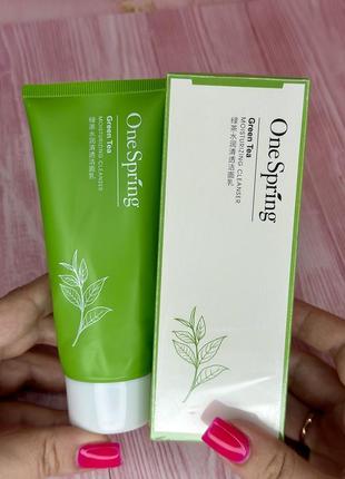 Пінка для вмивання one spring green tea moisturizing cleanser, з екстрактом зеленого чаю, 150 г, famous care