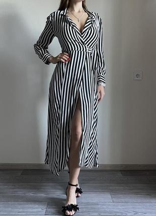 Смугаста міді сукня на запах з розрізом topshop