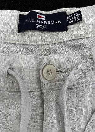 Льняные брюки на резинке m&s молочного цвета 52-54