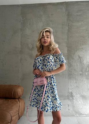 Біла блакитна жіноча сукня міні в квітковий принт жіноча коротка сукня з відкритими плечима