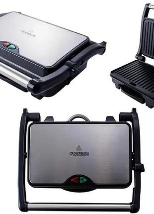 Прижимной контактный домашний электрический гриль crownberg cb-1046 электрогриль для дома електричний гриль