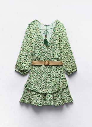 Платье женское зелено с ремнемzara new3 фото