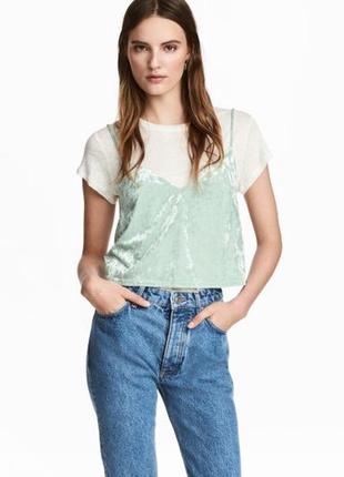 Новая брендовая велюровая, плюшевая майка "h&m" мятного цвета. размер l.2 фото