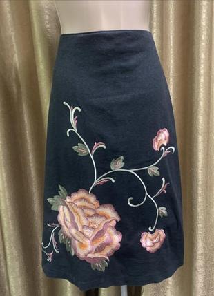 Черная льняная юбка вышиванка atmosphere с вышивкой, размер 14 l xl1 фото