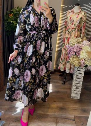 Накладной платеж ❤ Шифоновое платье миди на кулиске в цветочный принт плиссе