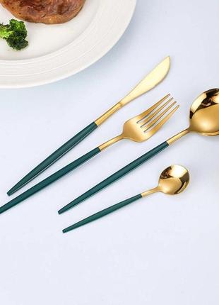 Набор столовых приборов kitchen зелёный на 4 персоны