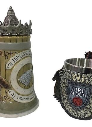 Подарочный набор кружка game of thrones house stark игра престолов дом старков и fire and blood targaryen 3d