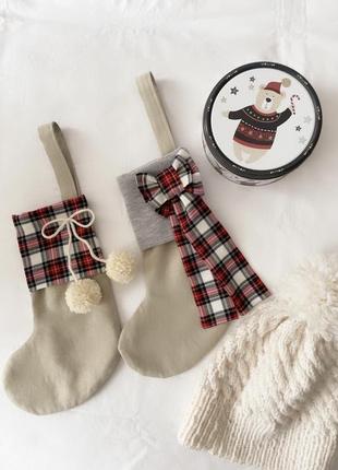 Новорічний носок чобіток для подарунків декор різдво новогодний сапог носок украшение5 фото