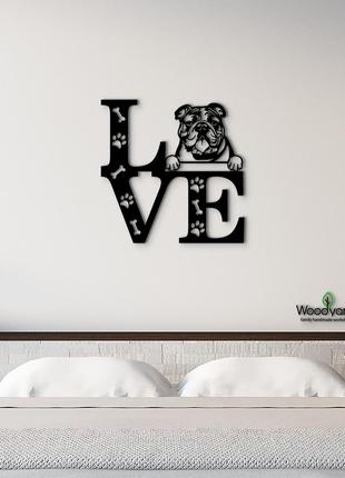 Панно love&paws бульдог 20x20 см - картини та лофт декор з дерева на стіну.