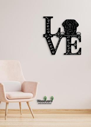 Панно love&bones лабрадор ретривер чорний 20x20 см - картини та лофт декор з дерева на стіну.